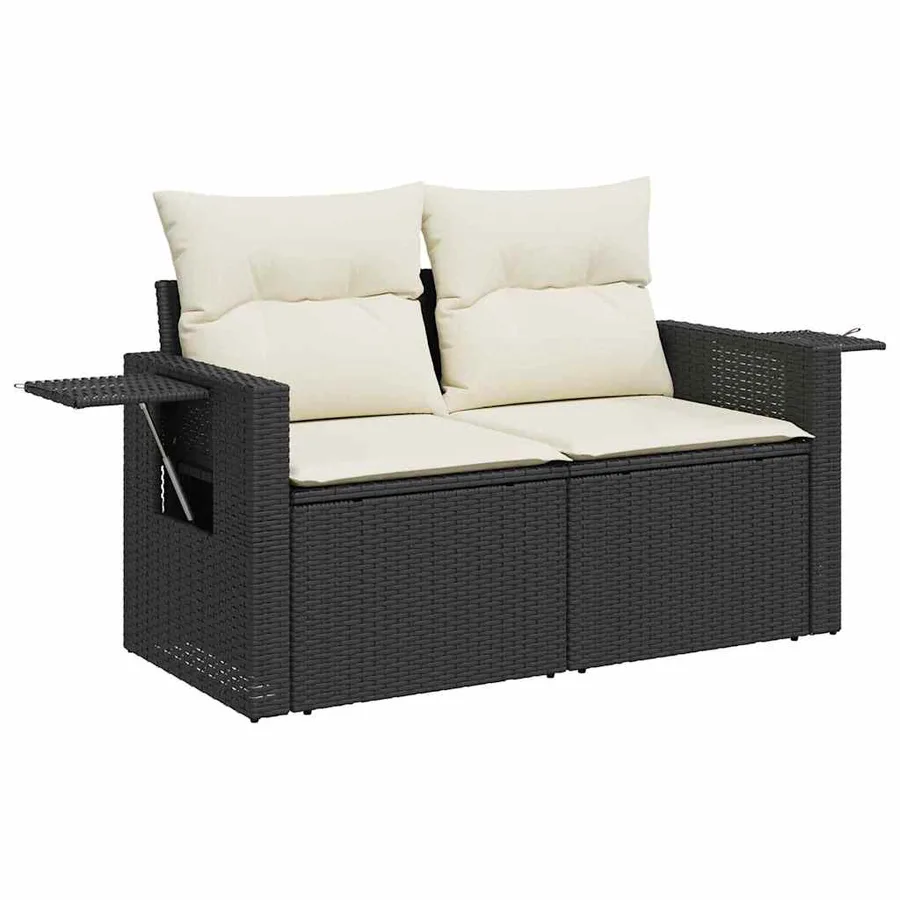 Ensemble de canapé de jardin avec coussin 14 pcs Noir polyrotin - 6