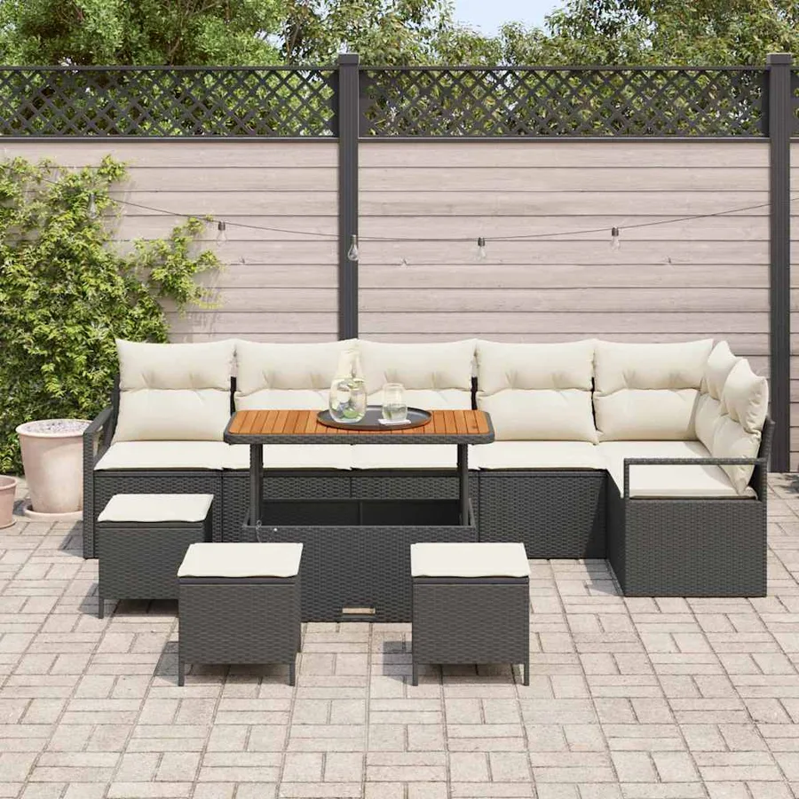 Ensemble de canapé de jardin 10 pcs Noir Poly rotin - 3