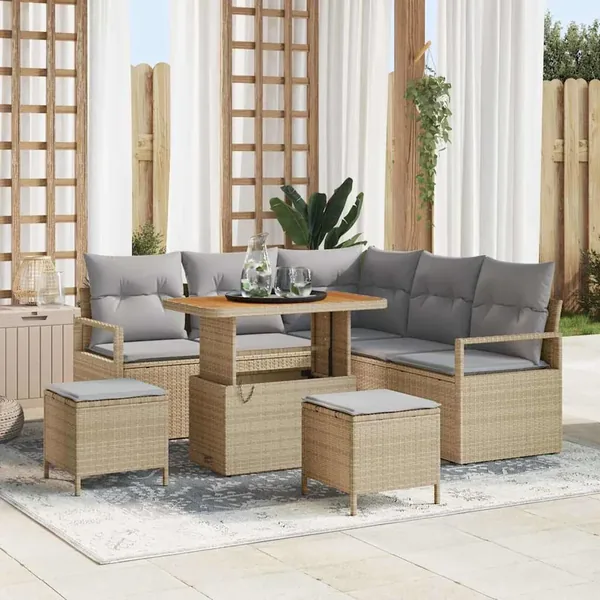 Ensemble de canapé de jardin avec coussin 8 pcs Beige polyrotin