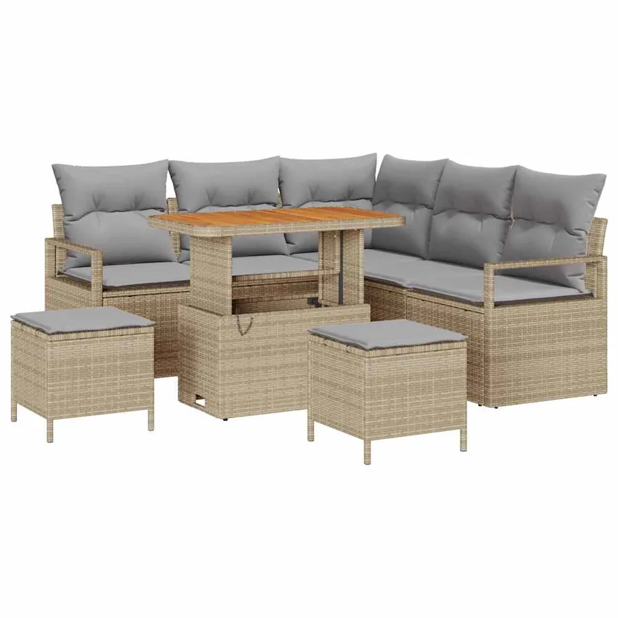 Ensemble de canapé de jardin avec coussin 8 pcs Beige polyrotin - 2