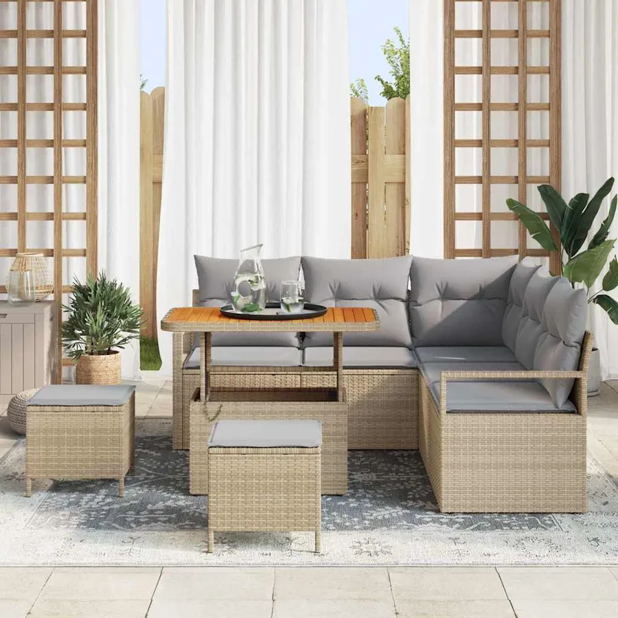 Ensemble de canapé de jardin avec coussin 8 pcs Beige polyrotin - 3