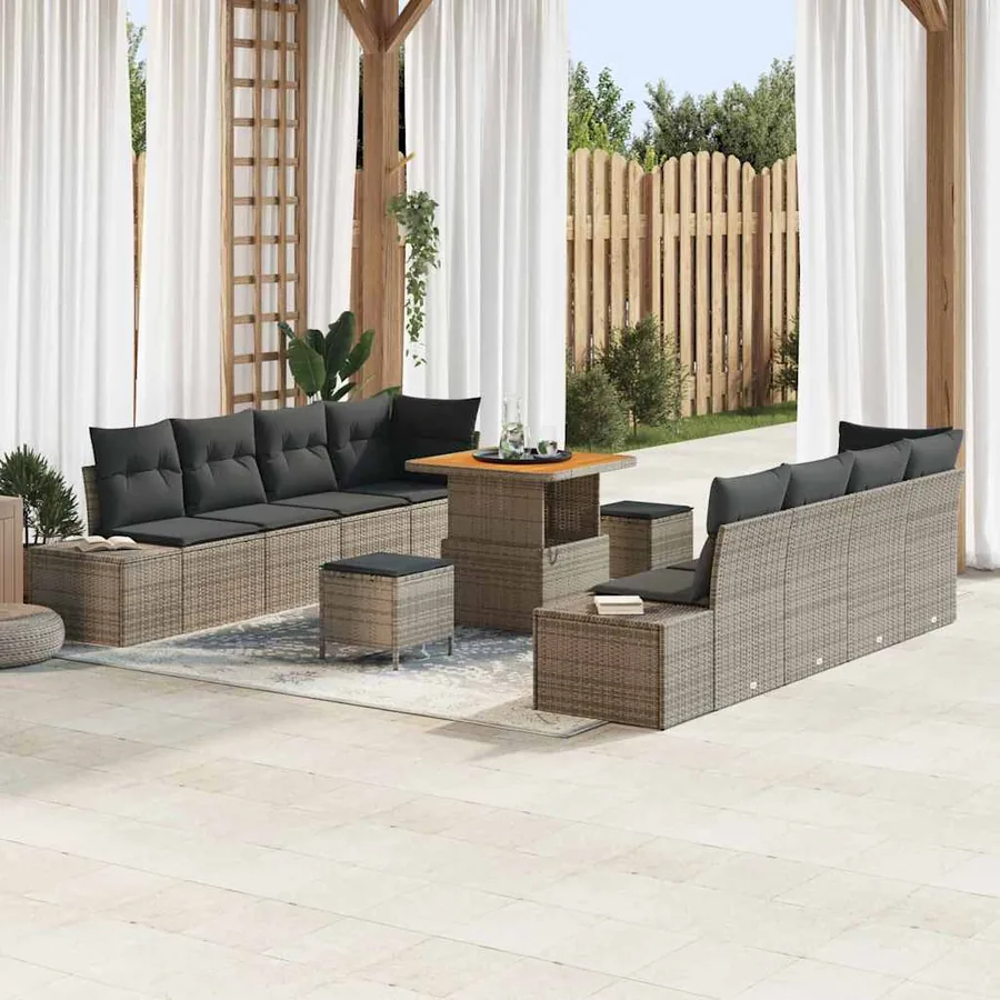 Ensemble de canapé de jardin avec coussin 11 pcs Gris polyrotin