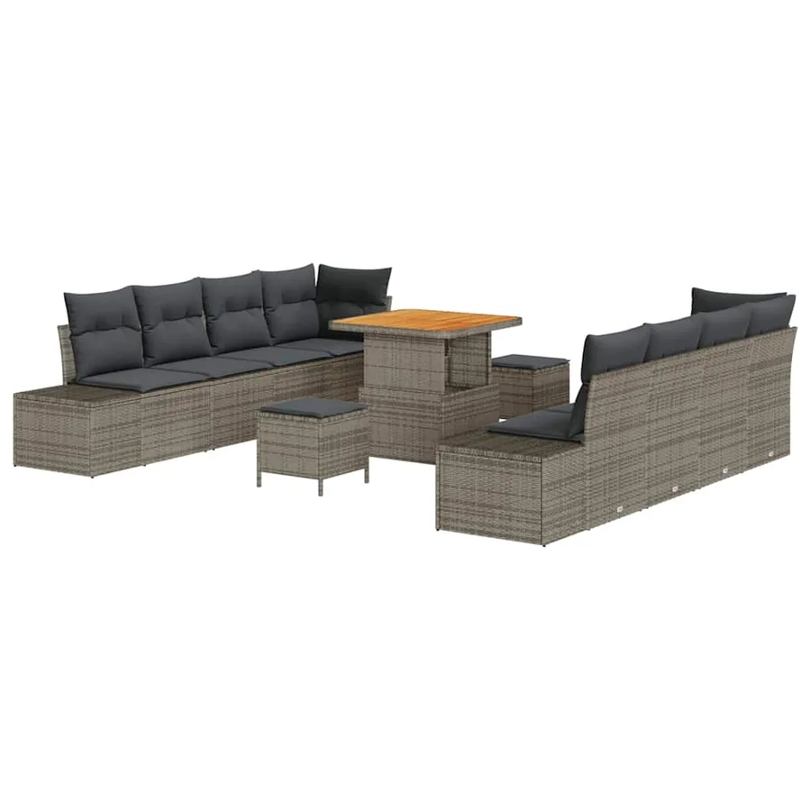 Ensemble de canapé de jardin avec coussin 11 pcs Gris polyrotin - 2