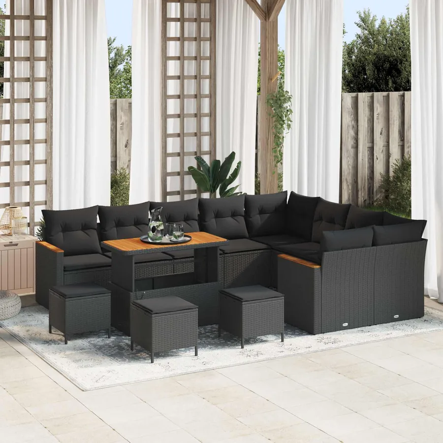 Ensemble de canapé de jardin 13 pcs Noir polyrotin