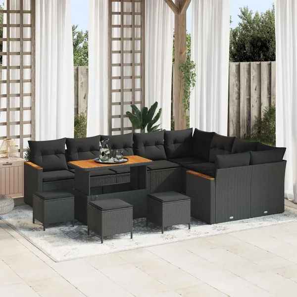 Ensemble de canapé de jardin 13 pcs Noir polyrotin