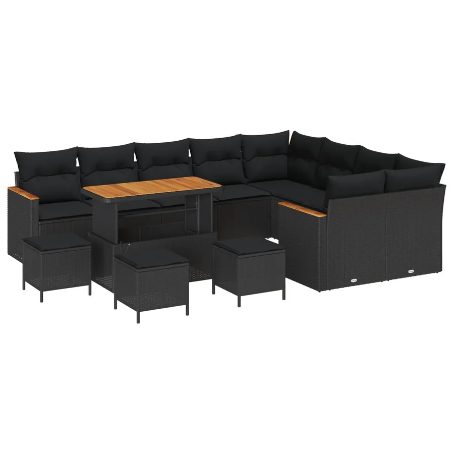 Ensemble de canapé de jardin 13 pcs Noir polyrotin - 2