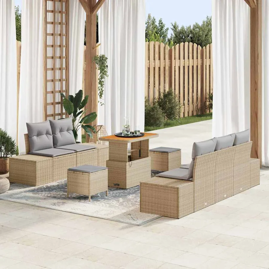 Ensemble de canapé de jardin avec coussin 8 pcs Beige polyrotin