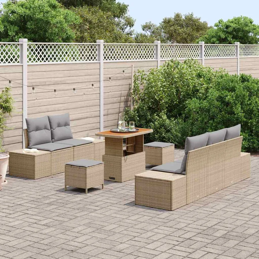 Ensemble de canapé de jardin avec coussin 8 pcs Beige polyrotin - 3