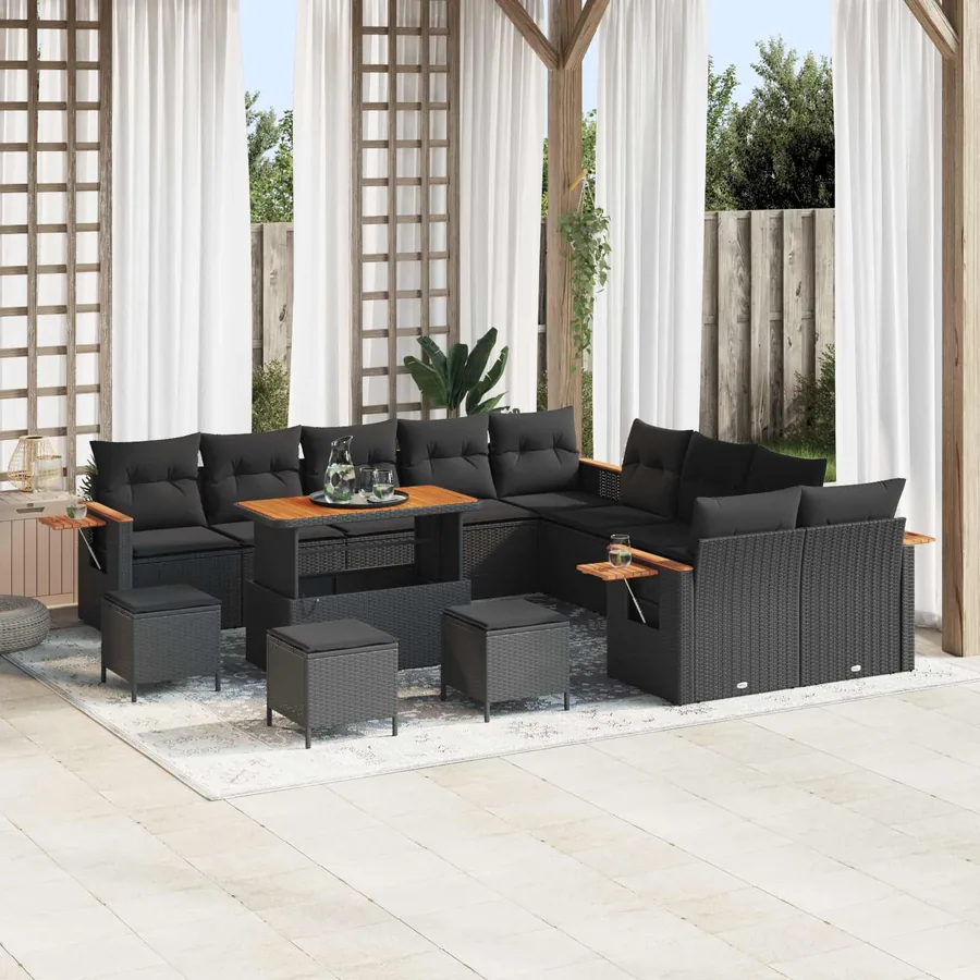 Ensemble de canapé de jardin 14 pcs Noir polyrotin
