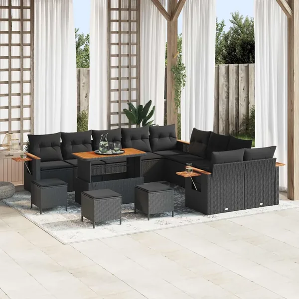 Ensemble de canapé de jardin 14 pcs Noir polyrotin