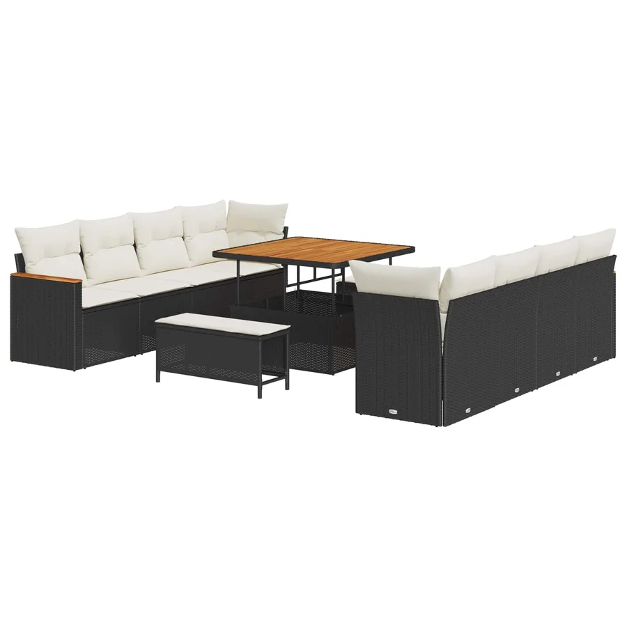 Ensemble de canapé de jardin 11 pcs Noir polyrotin - 2