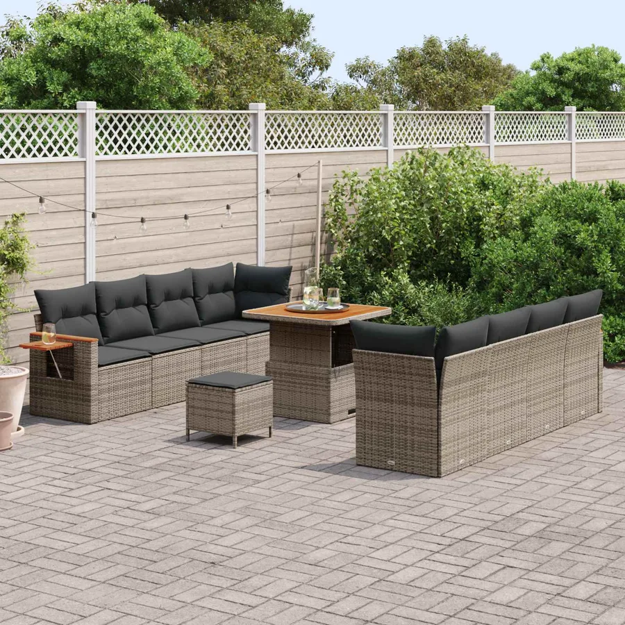 Ensemble de canapé de jardin 11 pcs Gris polyrotin - 3