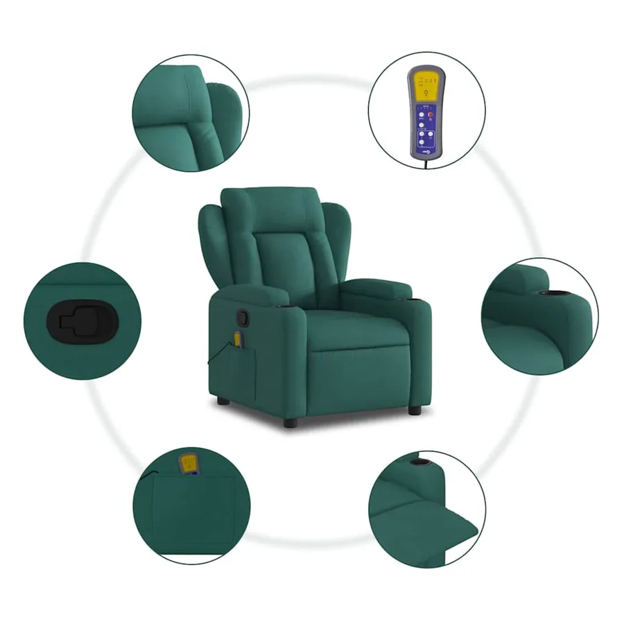 Fauteuil inclinable de massage vert foncé tissu - 6