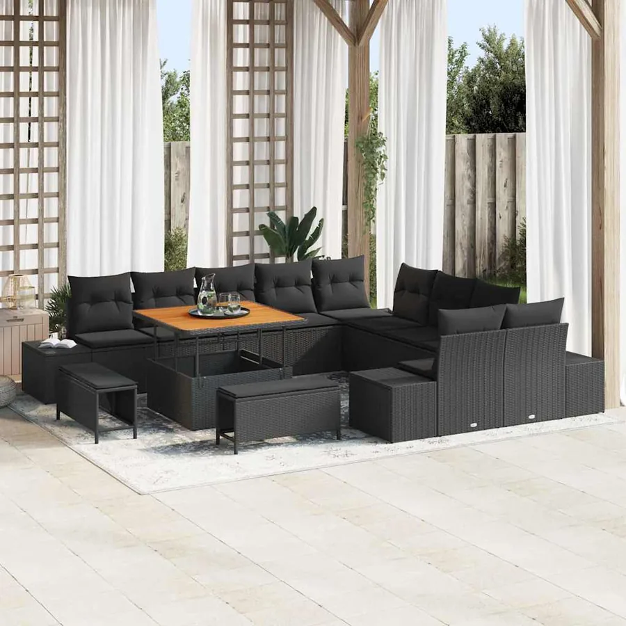 Ensemble de canapé de jardin avec coussin 13 pcs Noir polyrotin