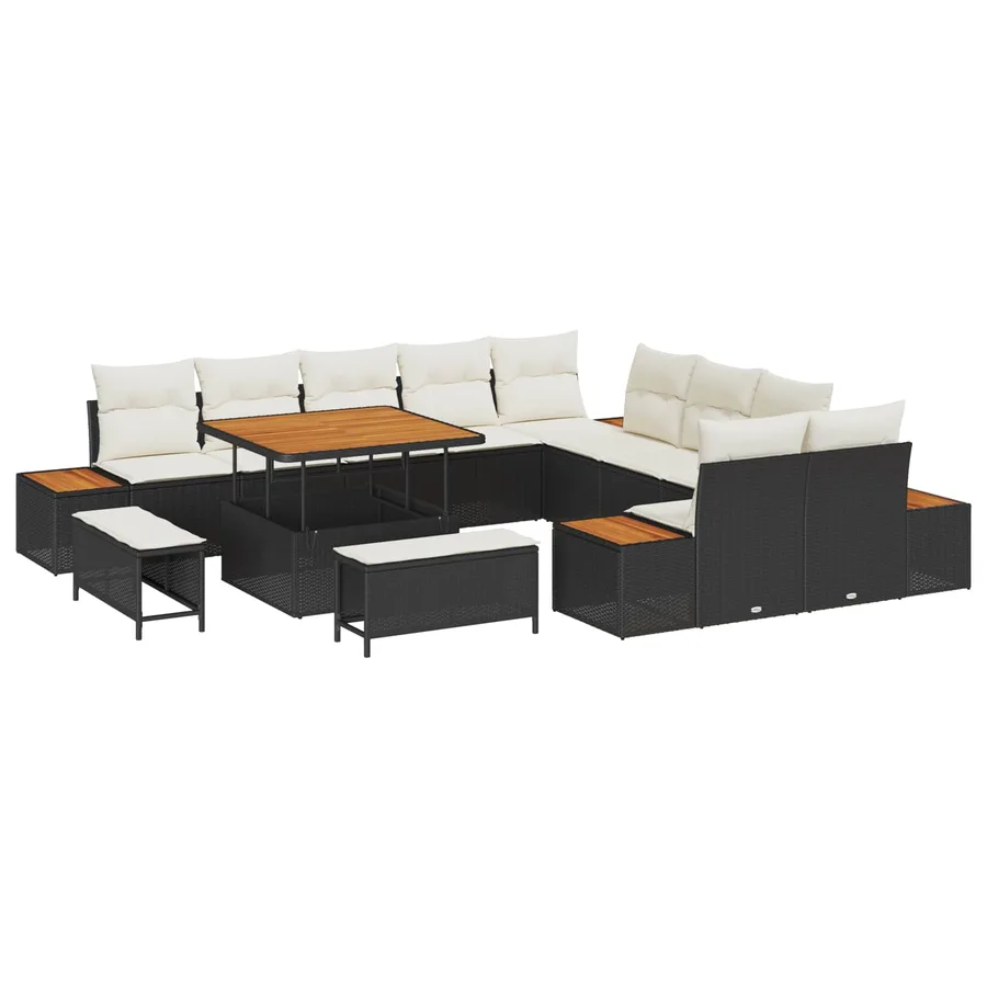 Ensemble de canapé de jardin avec coussin 13 pcs Noir et Crème - 2
