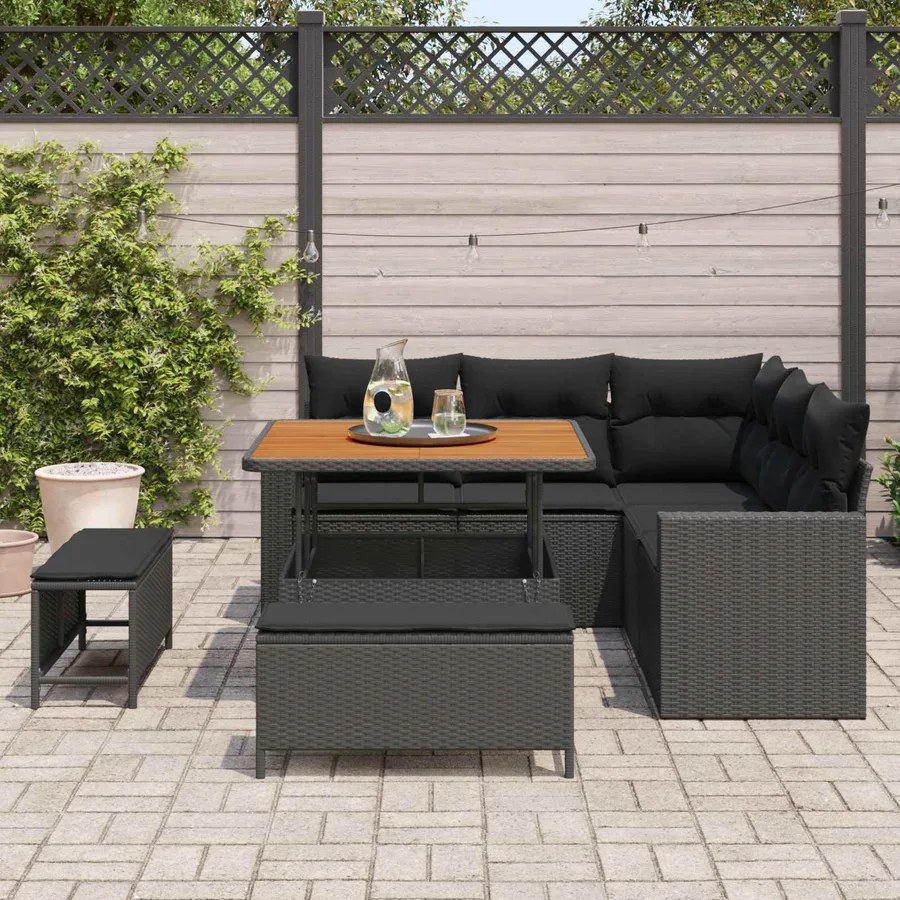 Ensemble de canapé de jardin avec coussin 9 pcs Noir polyrotin - 3