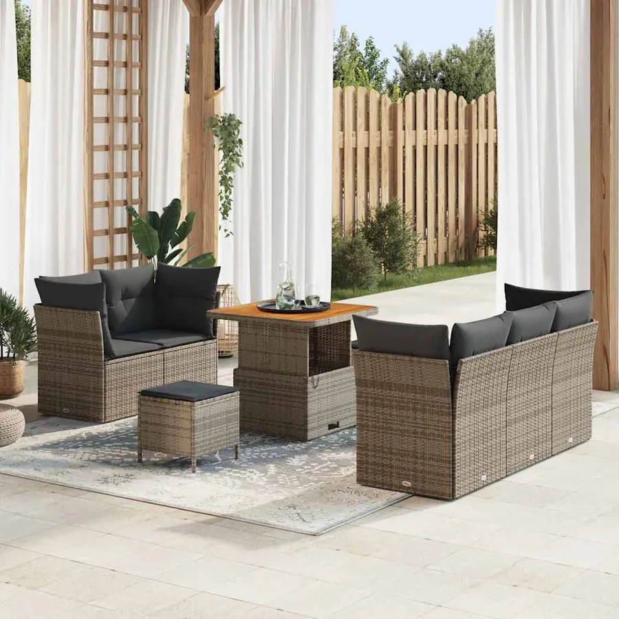 Ensemble de canapé de jardin avec coussin 8 pcs Gris polyrotin