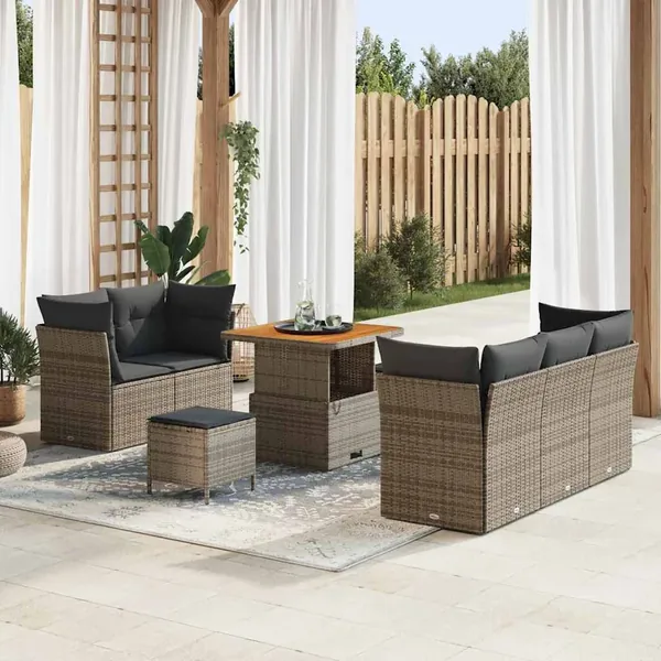 Ensemble de canapé de jardin avec coussin 8 pcs Gris polyrotin