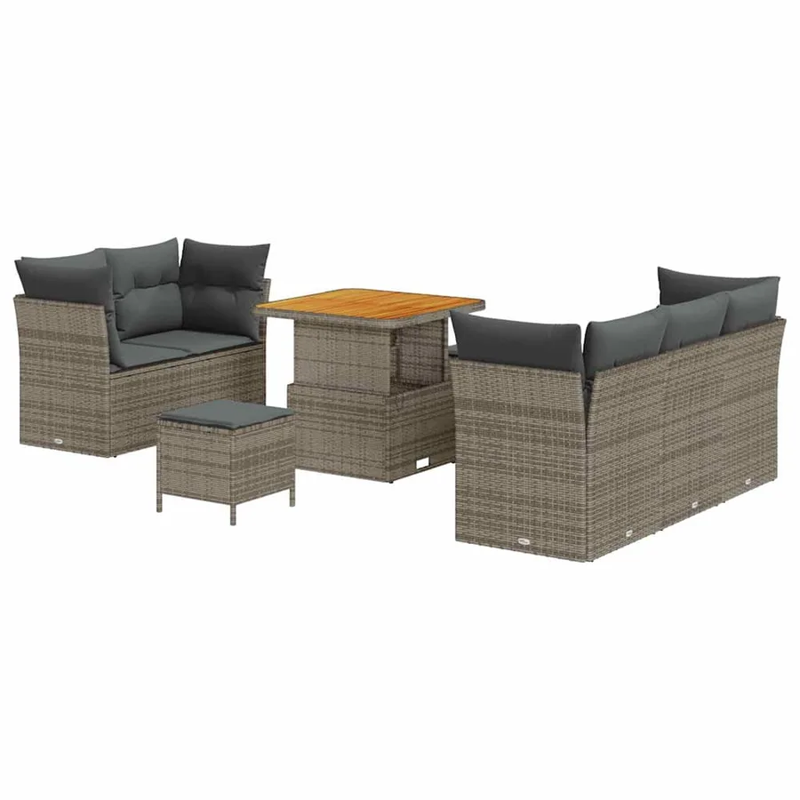 Ensemble de canapé de jardin avec coussin 8 pcs Gris polyrotin - 2
