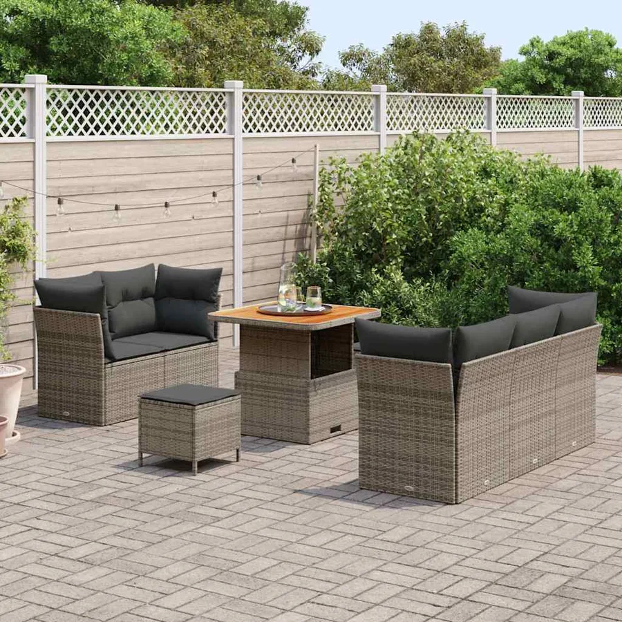 Ensemble de canapé de jardin avec coussin 8 pcs Gris polyrotin - 3