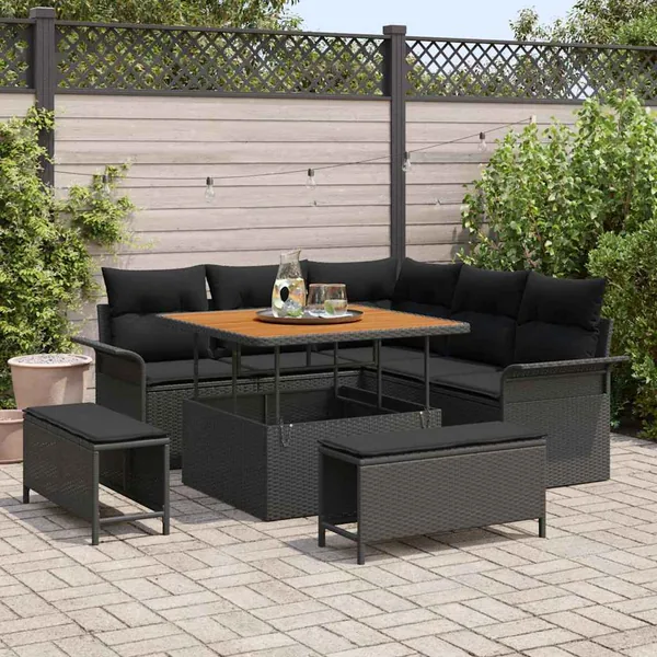 Ensemble de canapé de jardin avec coussin 8 pcs Noir