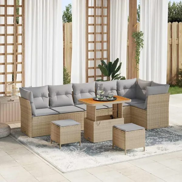 Ensemble de canapé de jardin 8 pcs Beige polyrotin