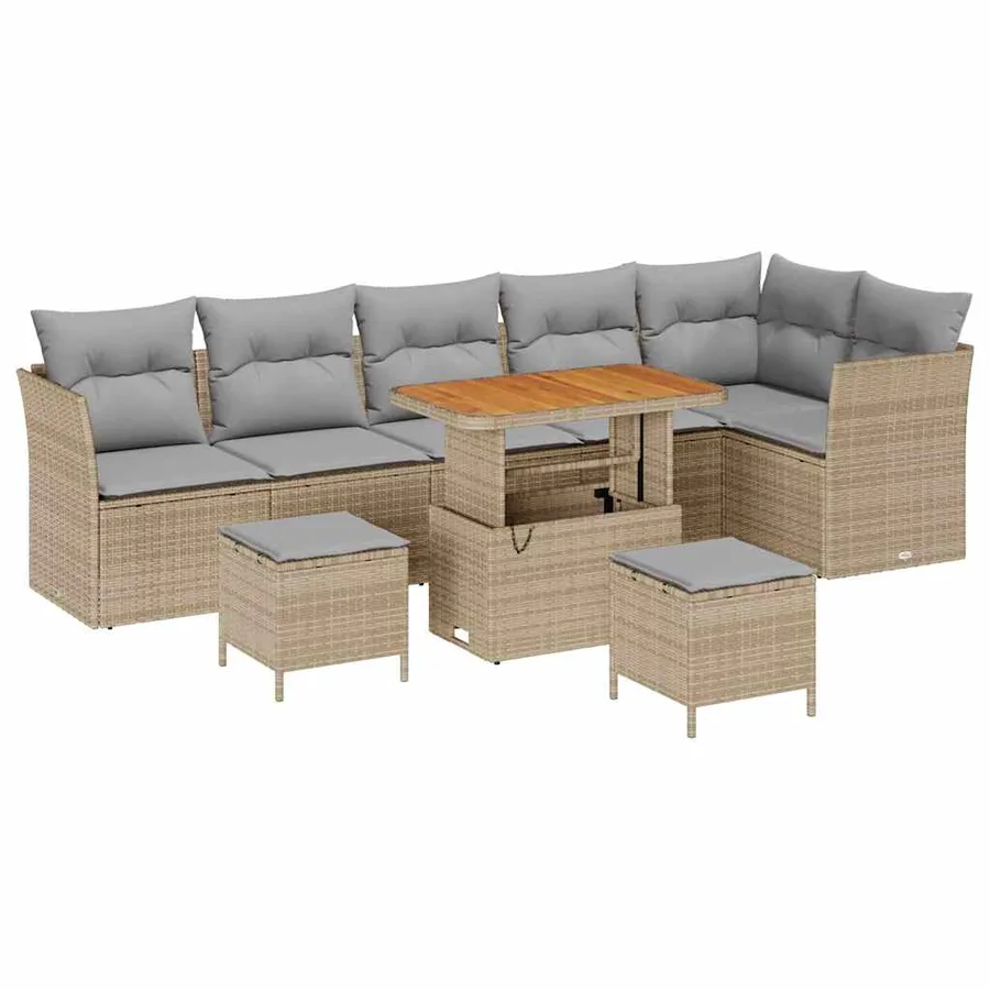 Ensemble de canapé de jardin 8 pcs Beige polyrotin - 2