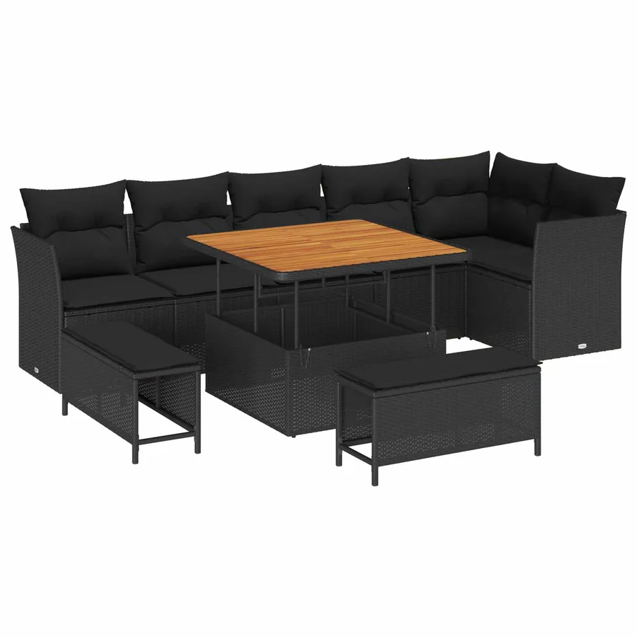 Ensemble de canapé de jardin 9 pcs Noir polyrotin - 2