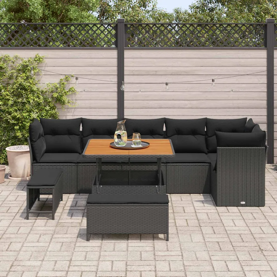 Ensemble de canapé de jardin 9 pcs Noir polyrotin - 3