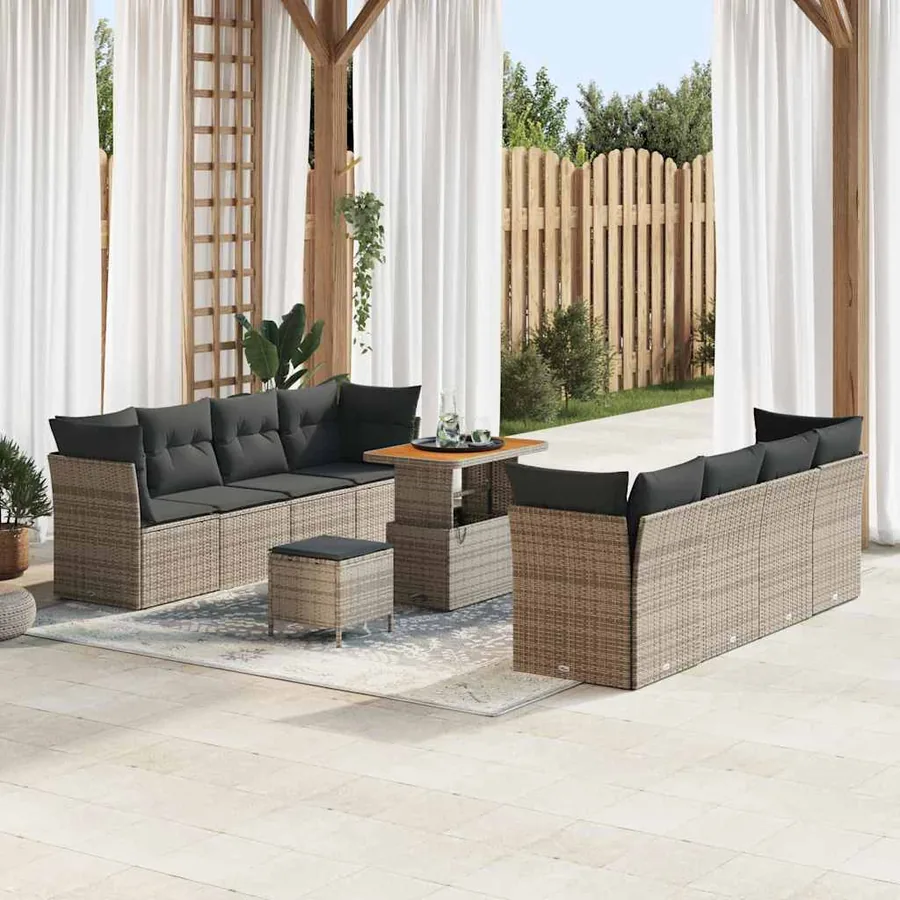 Ensemble de canapé de jardin 11 pcs Gris polyrotin