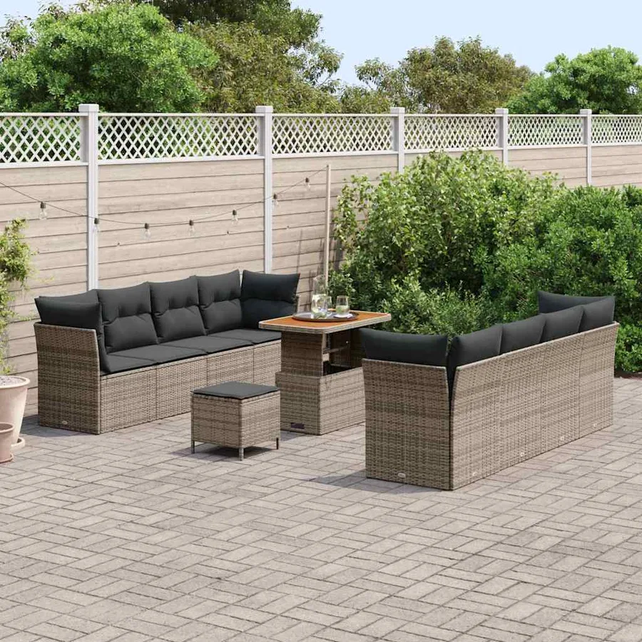 Ensemble de canapé de jardin 11 pcs Gris polyrotin - 3