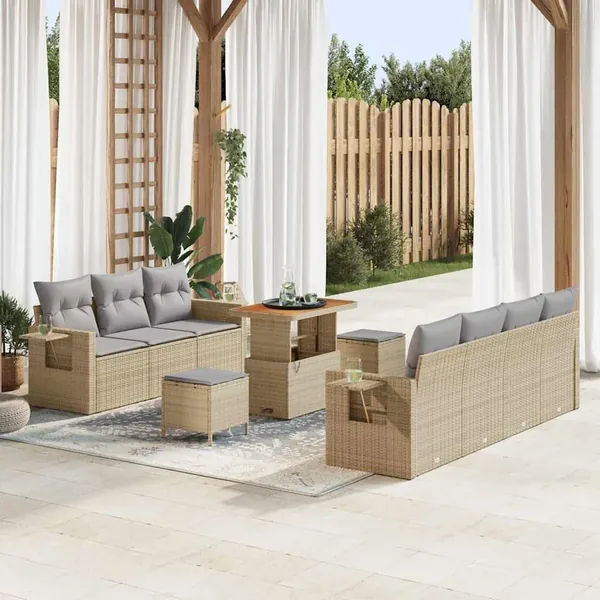 Ensemble de canapé de jardin 10 pcs Beige polyrotin