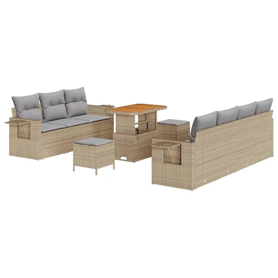 Ensemble de canapé de jardin 10 pcs Beige polyrotin - 2