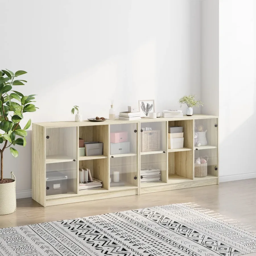 Bibliothèque avec portes chêne sonoma 204x37x75 cm - 3