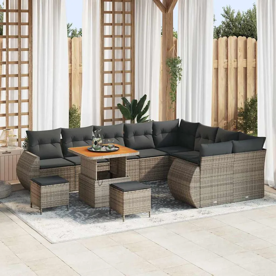 Ensemble de canapé de jardin 12 pcs Gris polyrotin