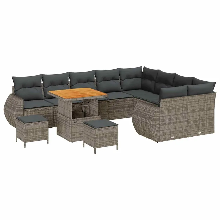 Ensemble de canapé de jardin 12 pcs Gris polyrotin - 2