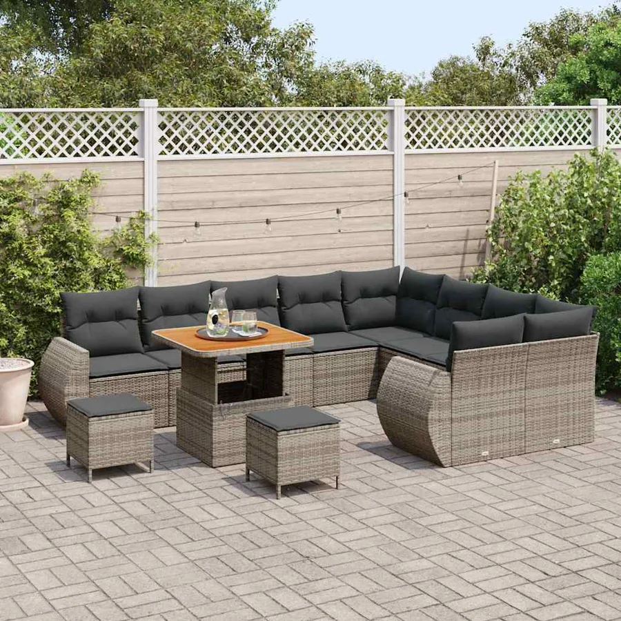 Ensemble de canapé de jardin 12 pcs Gris polyrotin - 3