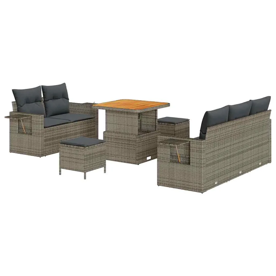 Ensemble de canapé de jardin avec coussin 8 pcs Gris polyrotin - 2