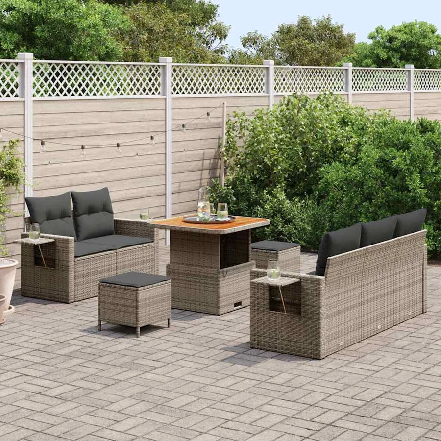 Ensemble de canapé de jardin avec coussin 8 pcs Gris polyrotin - 3