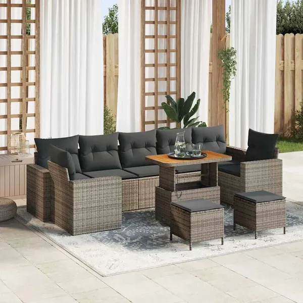 Ensemble de canapé de jardin 10 pcs Gris polyrotin
