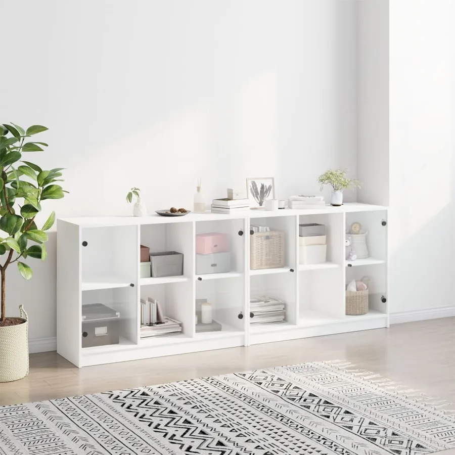 Bibliothèque avec portes blanc 204x37x75 cm bois d'ingénierie - 3