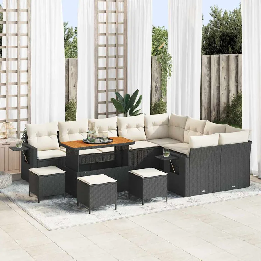Ensemble de canapé de jardin 13 pcs Noir polyrotin
