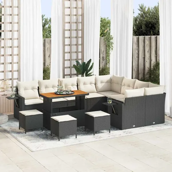 Ensemble de canapé de jardin 13 pcs Noir polyrotin