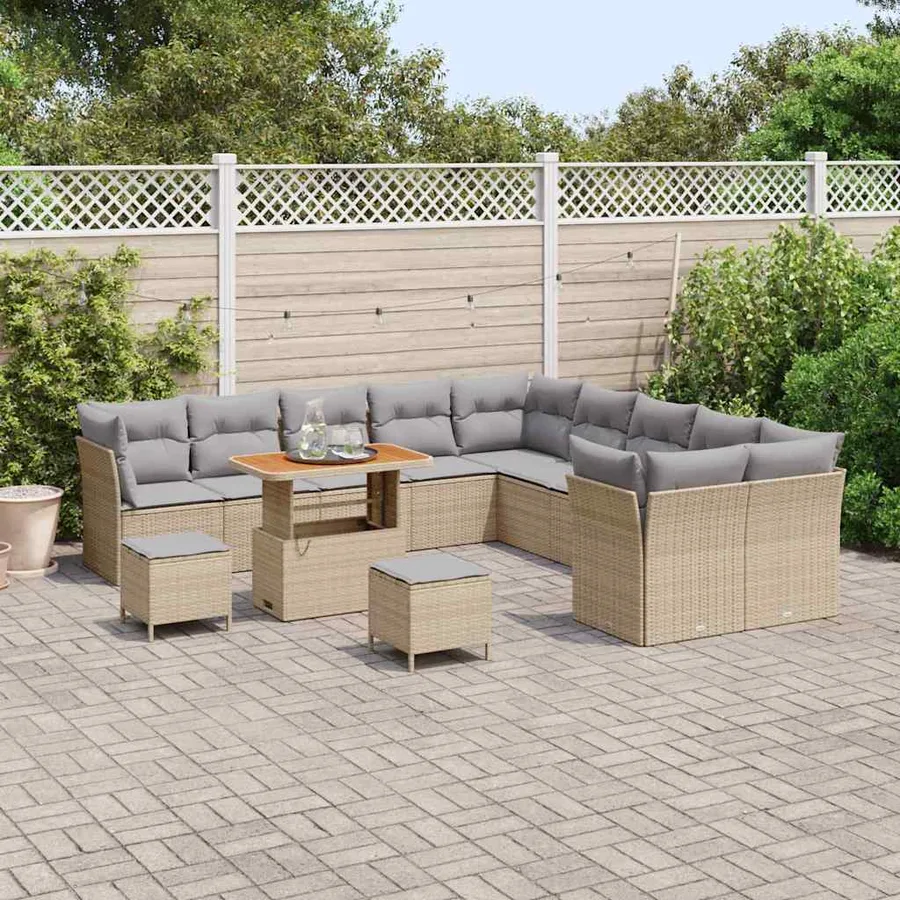 Ensemble de canapé de jardin 13 pcs Beige polyrotin - 3