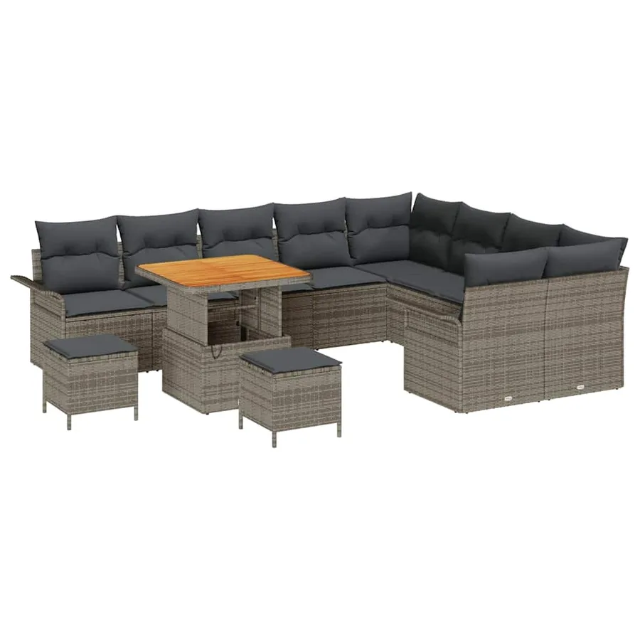 Ensemble de canapé de jardin avec coussin 12 pcs Gris polyrotin - 2