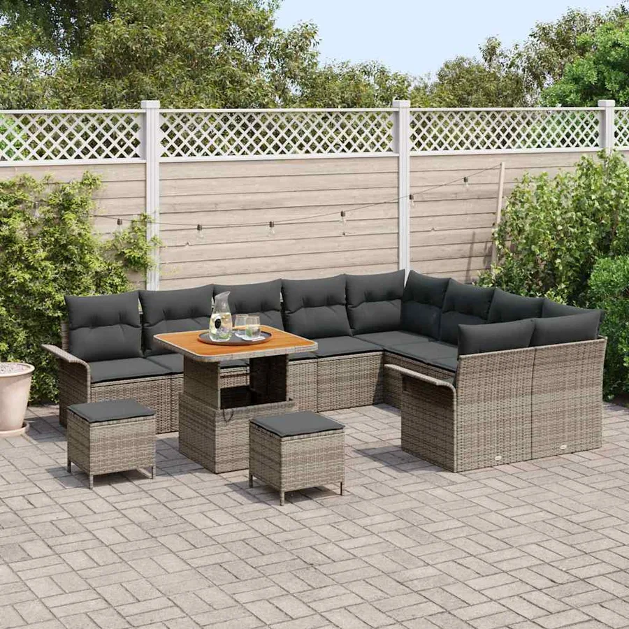 Ensemble de canapé de jardin avec coussin 12 pcs Gris polyrotin - 3