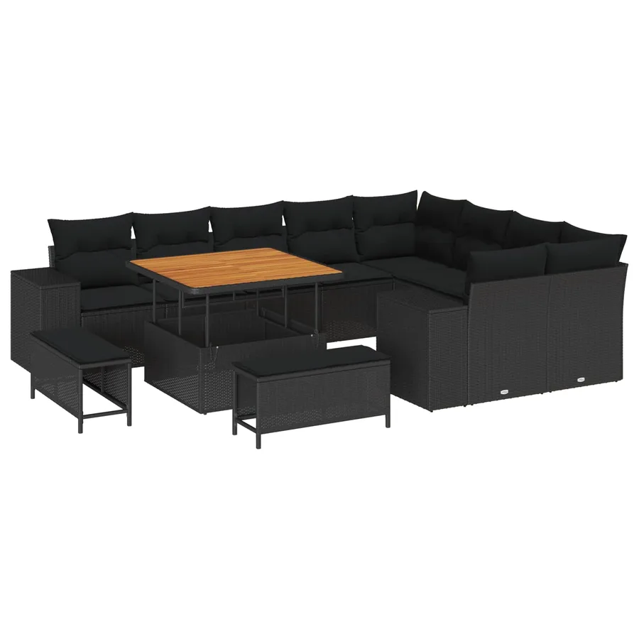 Ensemble de canapé de jardin avec coussin 12 pcs Noir polyrotin - 2