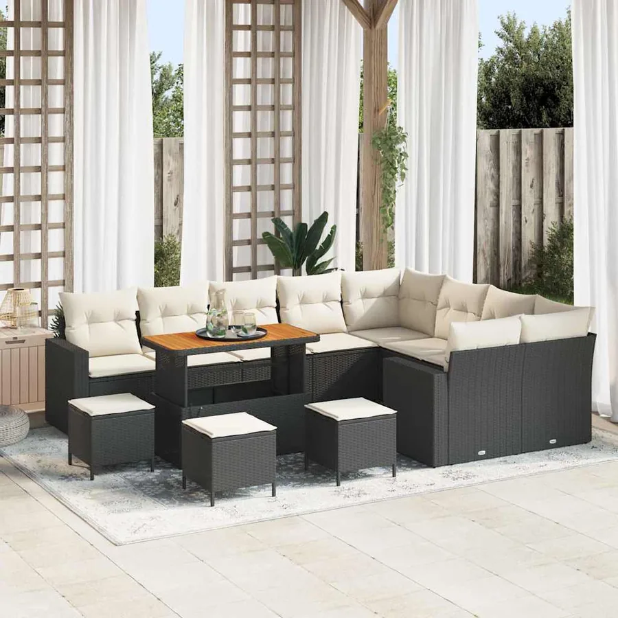 Ensemble de canapé de jardin 13 pcs Noir polyrotin