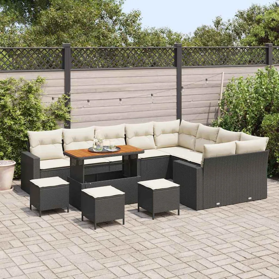 Ensemble de canapé de jardin 13 pcs Noir polyrotin - 3