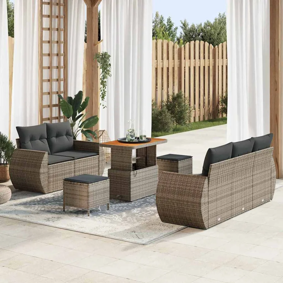 Ensemble de canapé de jardin 8 pcs Gris polyrotin